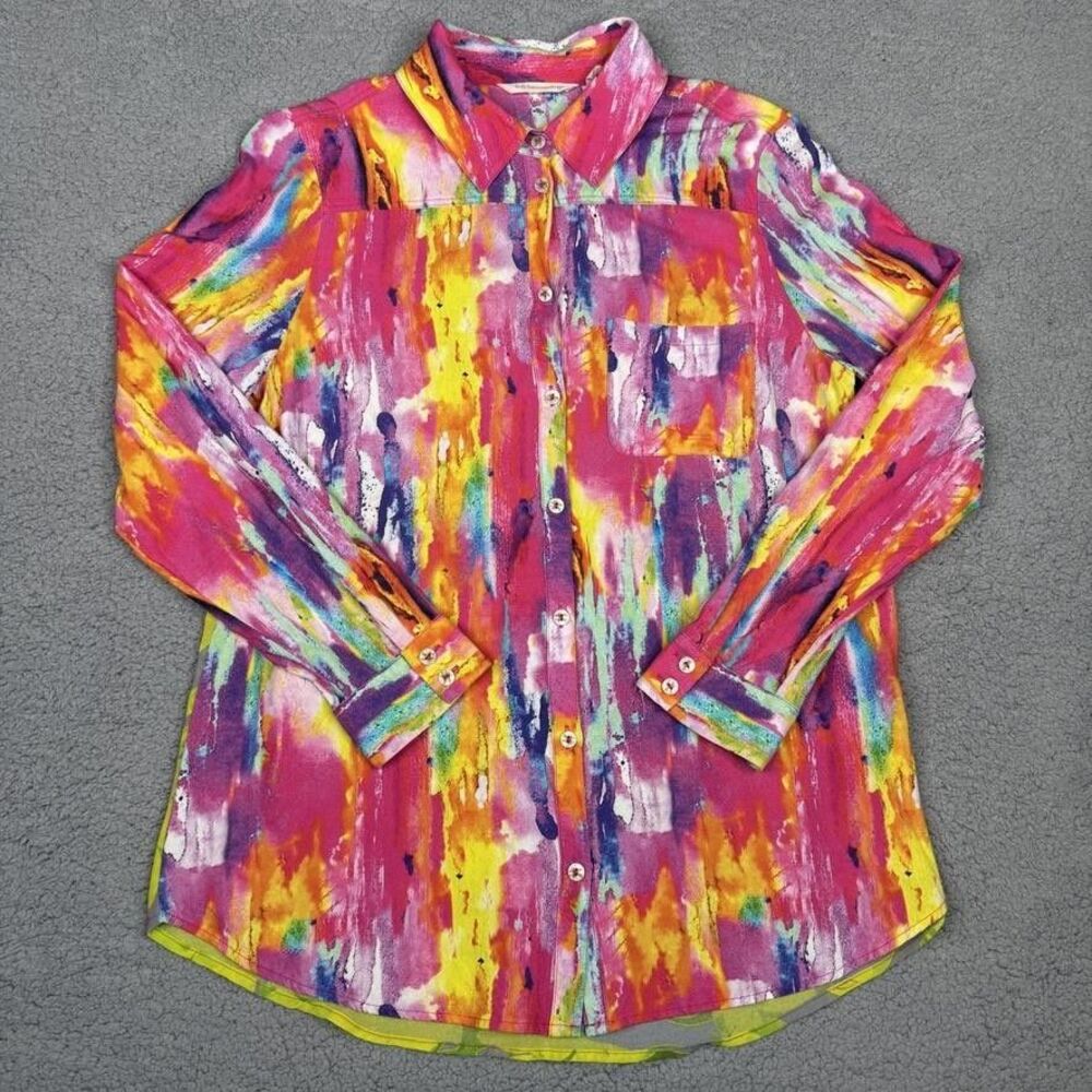 Soft Surroundings Top Womens Medium Festiva Watercolor Tie Dye Button Shirt